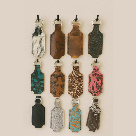 Cowhide Lip Balm Key Chain